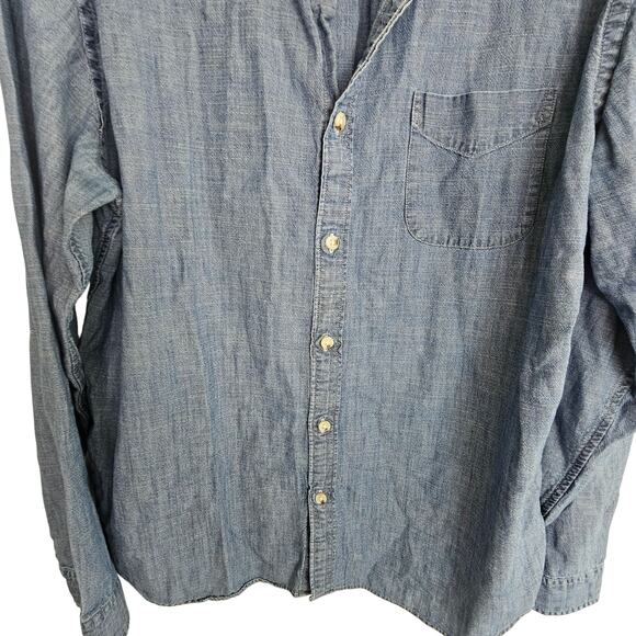 J. Crew Factory Shirt Blue Chambray Button Down Long Sleeve Shirt Men XL - Picture 3 of 8